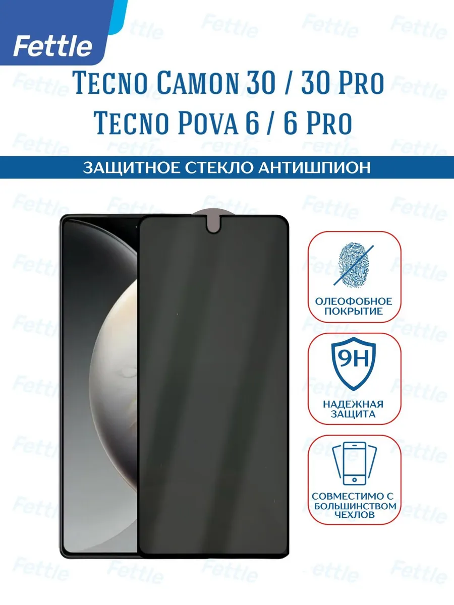 Защитное стекло Антишпион на Tecno Camon 30 - 30 pro