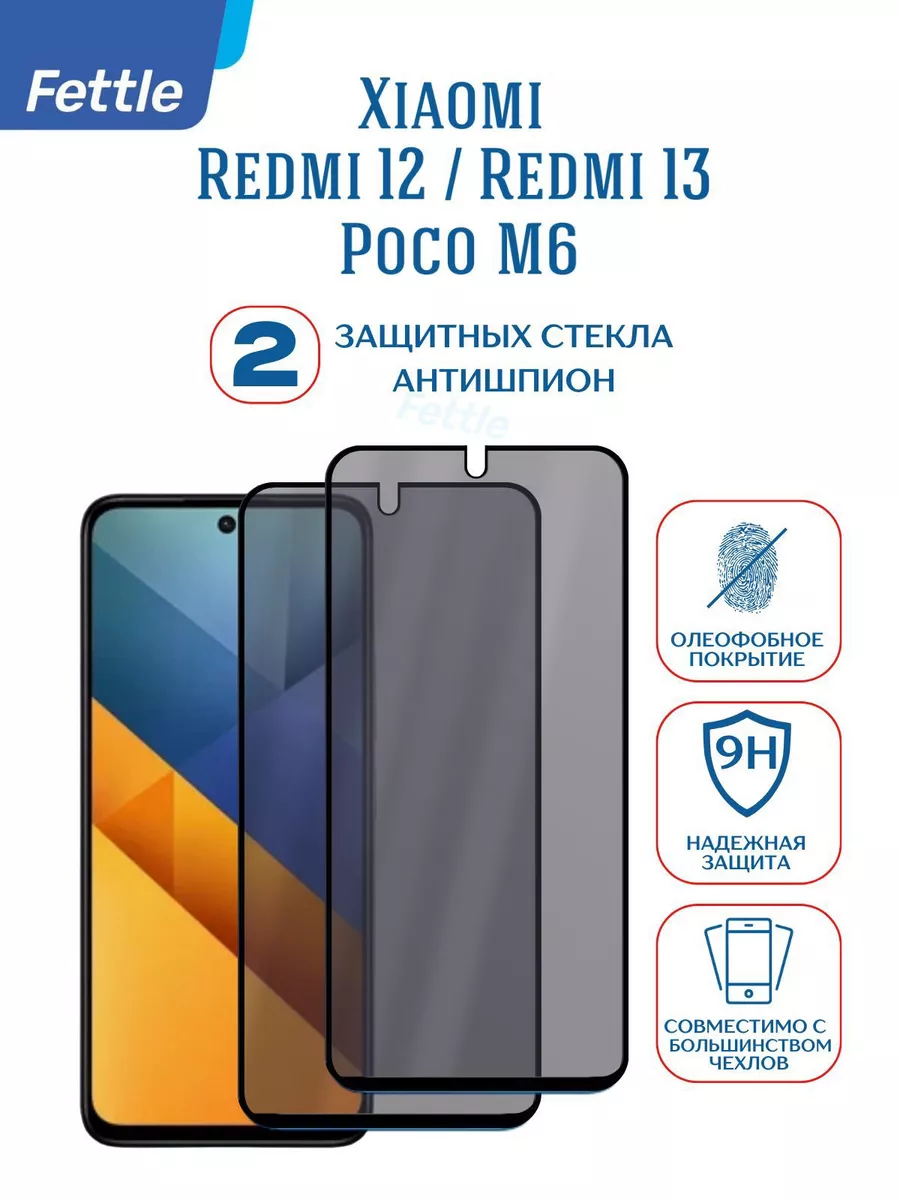 Защитное стекло Антишпион на Xiaomi Redmi 12 - Redmi 13