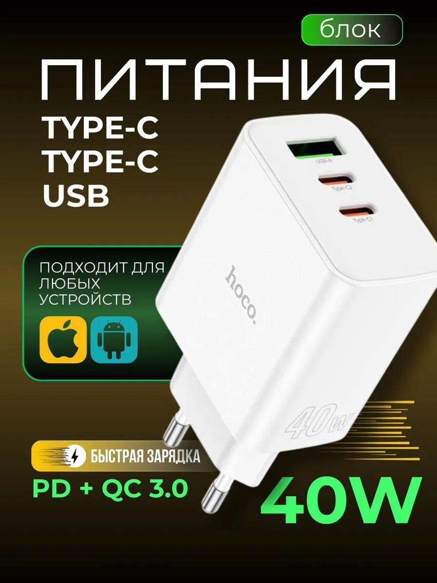 Быстрая зарядка type-C для iPhone и Android блок 40W