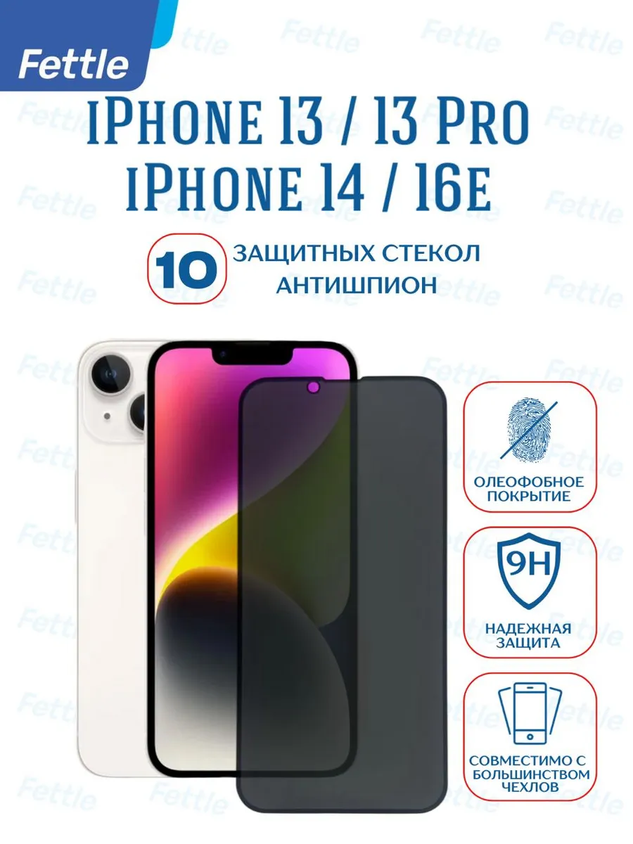 10 Защитных стекол Антишпион на iPhone 13 - 13 Pro - 14 16e
